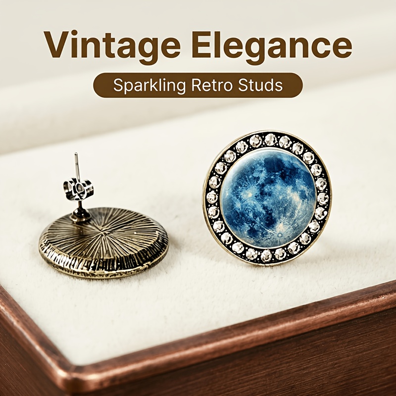 2pcs Translucent Glass-inlaid Stud Earrings, Ancient Meteor Crater Design